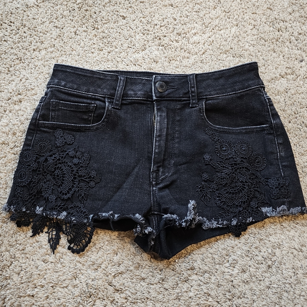 American Eagle Outfitters Black Lace Trim Shorts